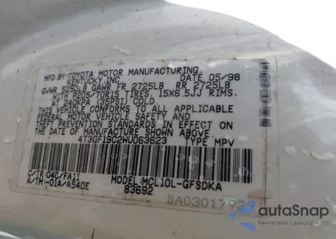 1998 Toyota Sienna Ce from USA, damaged, VIN 4T3GF19C2WU063623